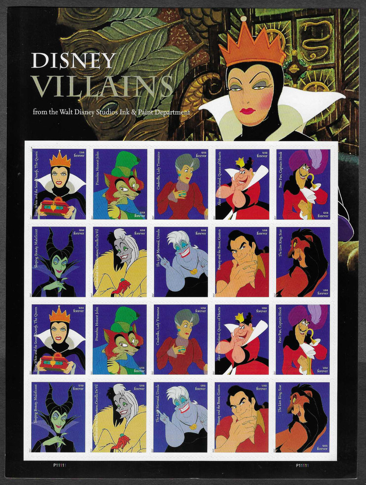 2017 US 5213-5222 PANE 0F 20 DISNEY VILLAINS FOREVER RATE PERFORATED MNH