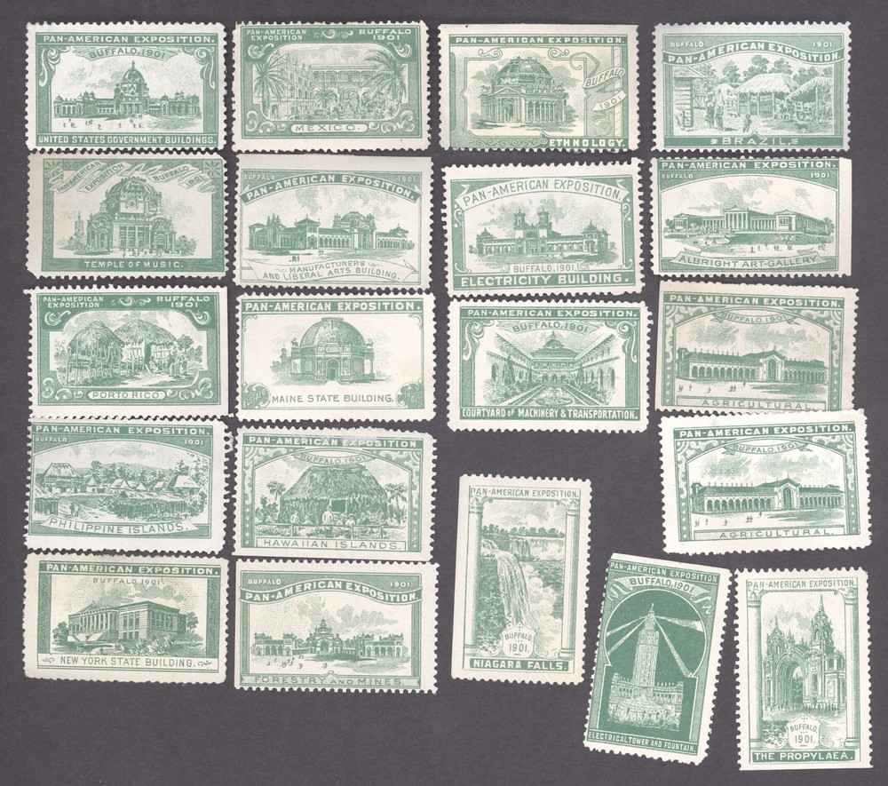 1901 Pan American Exposition ALL 20 Green Cinderella Stamp s! Am Expo Label