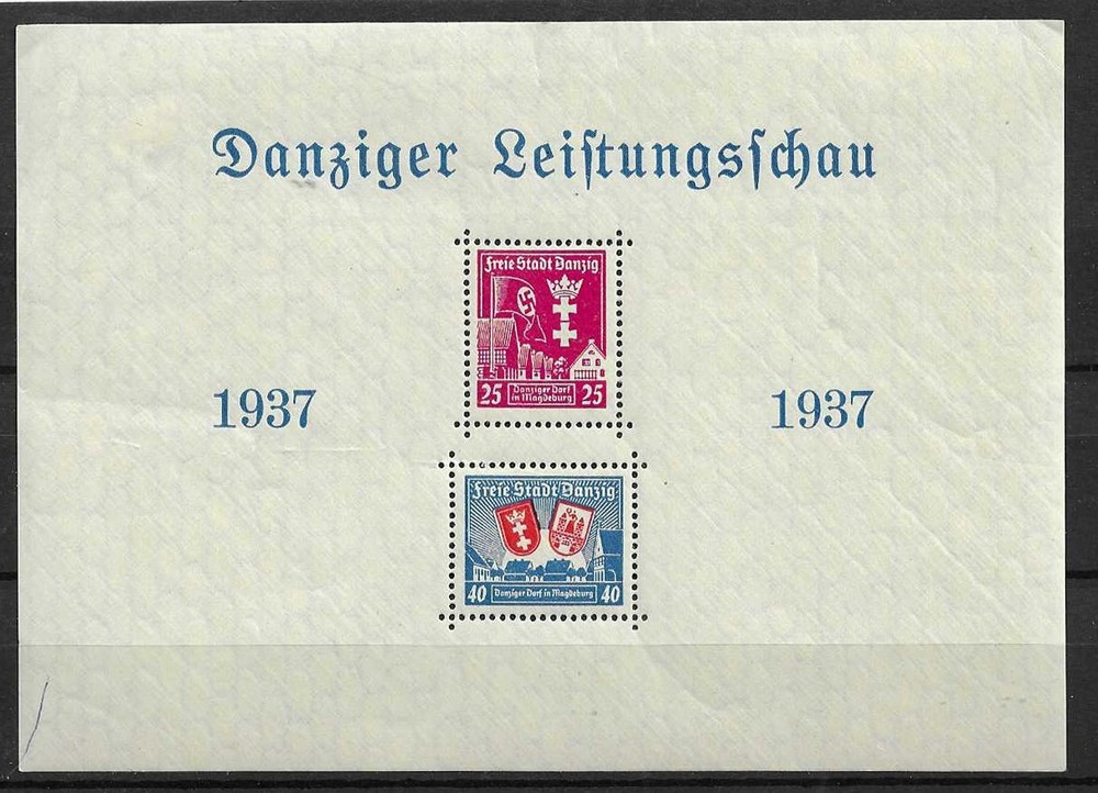 GERMANY DANZIG; 1937 Magdeberg fine Mint hinged Special SHEET