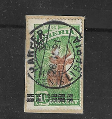 Liberia 1920, 3c on 1c antelope official, 3rd quad killer is upright used #O111