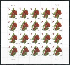 Mint US 2017 Strawberry Pane of 20 Three cent Stamps (MNH)