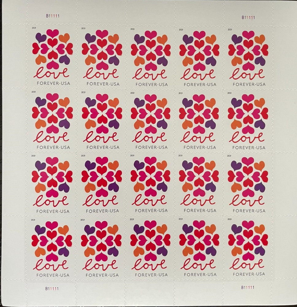 2019 Hearts Blossom Love Stamps Sheet of 20 – Forever – MNH