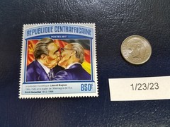 Leonid Brezhnev and Erich Honecker Kissing 2017 Republique Centrafricaine Stamp