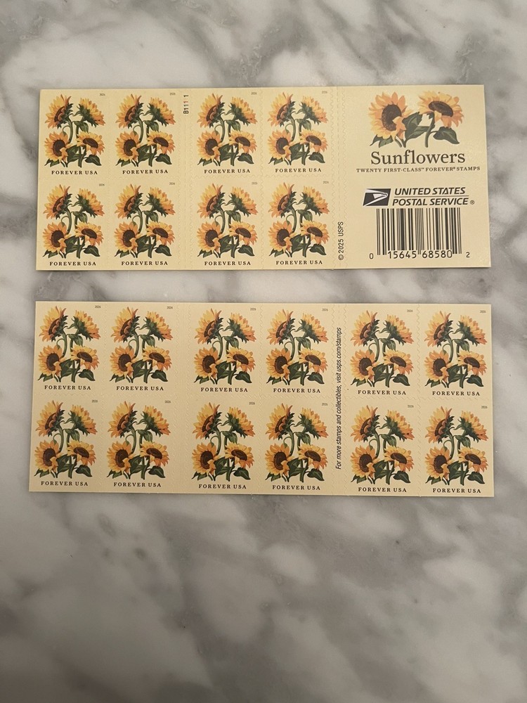 New For Spring 2026 Sunflower Booklet of 20 Forever Stamps Sc 6067 Free Ship
