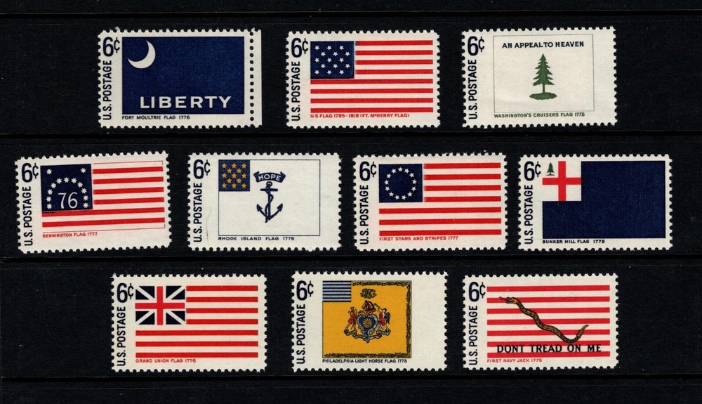 US HISTORIC FLAGS #1345 – 1354 Mint Never Hinged complete set of 10 Singles