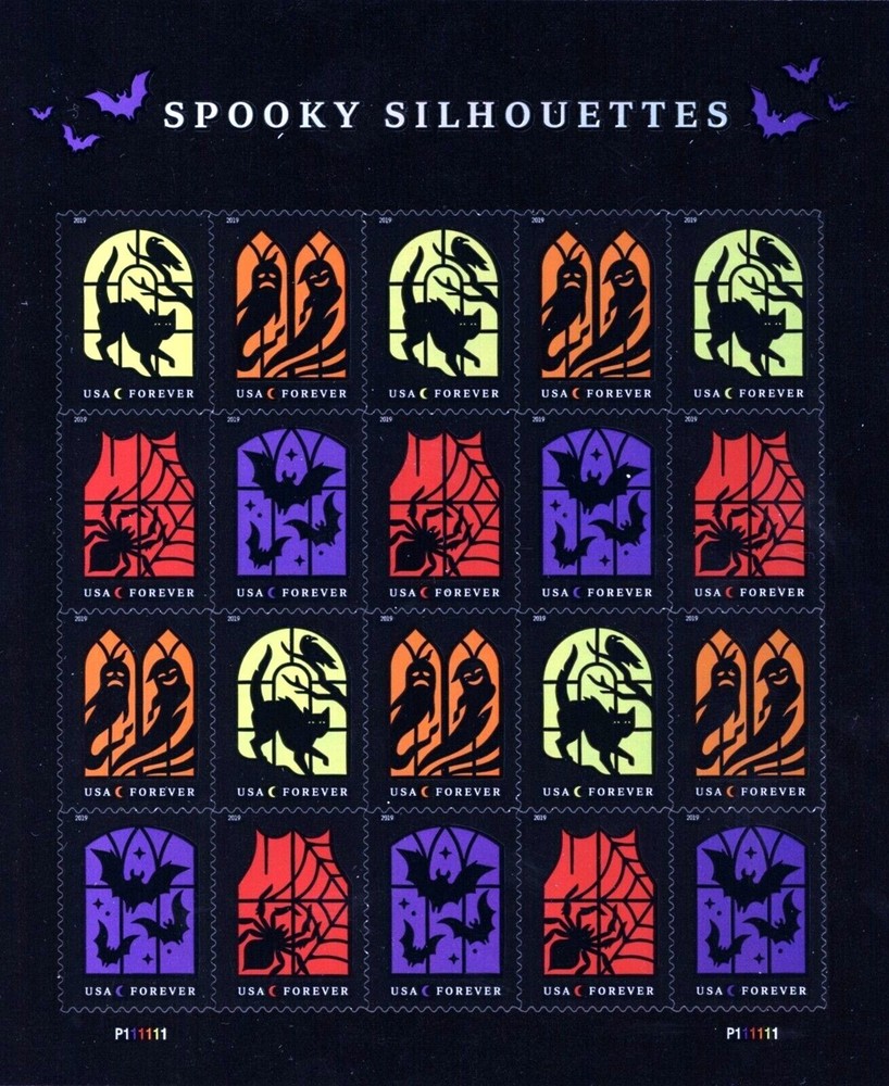 Unused USPS Postage Stamps 2019 “Spooky Silhouettes” Halloween Sheet 20 5420-23