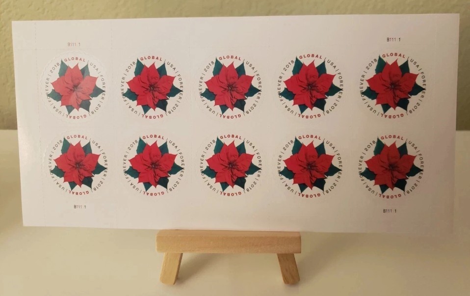 POINSETTIA FLOWER International Global USPS Forever Stamps (Sheet of 10) New!