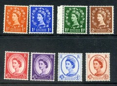 1958 QE2 GREAT BRITAIN GRAPHITE LINED WILDINGS UPRIGHT WMK SET OF 8 FINE U/Mint
