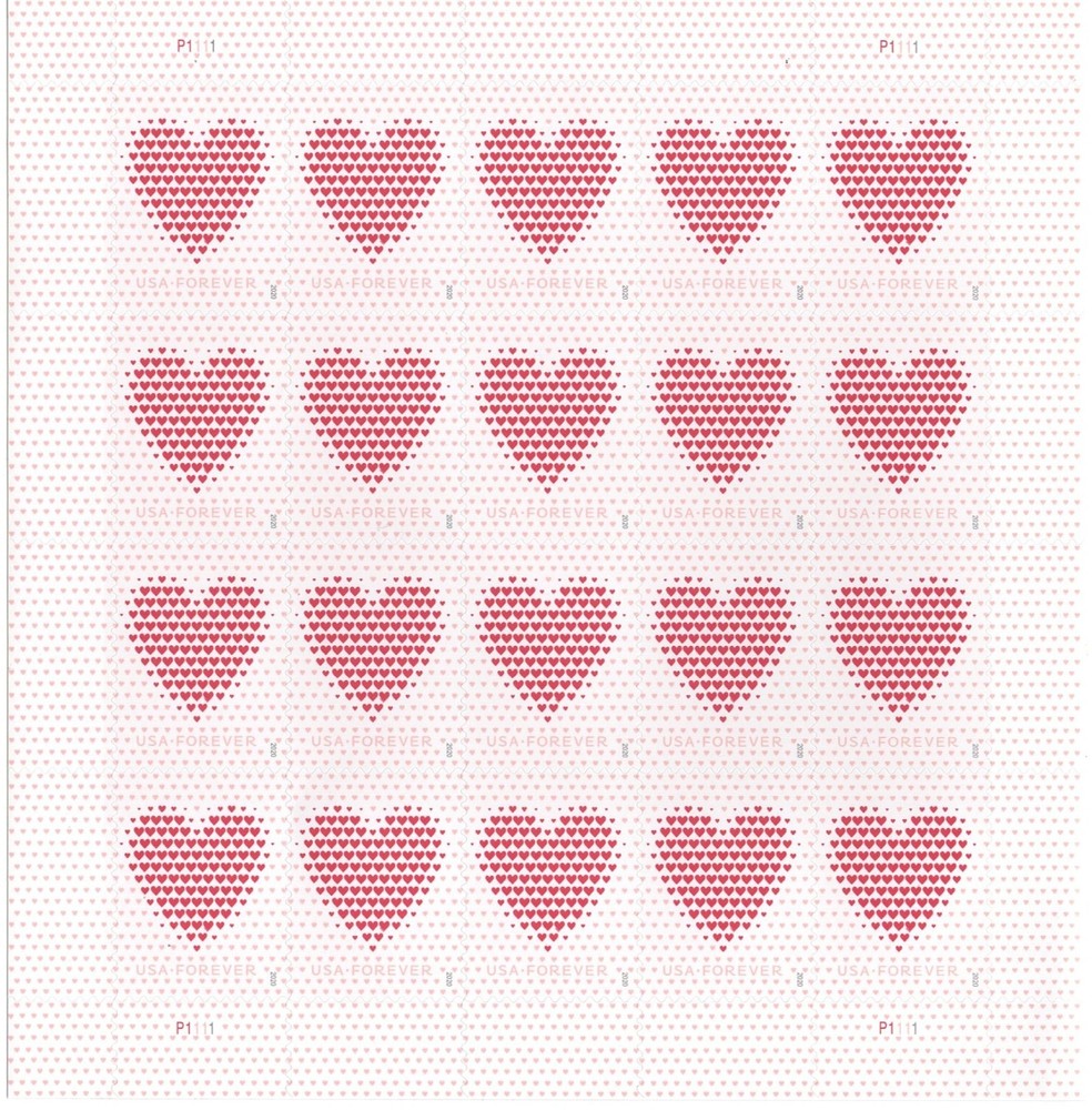 USPS SHEET OF 20 MADE OF HEARTS one ounce rate STAMPS Sent from OKC, OK