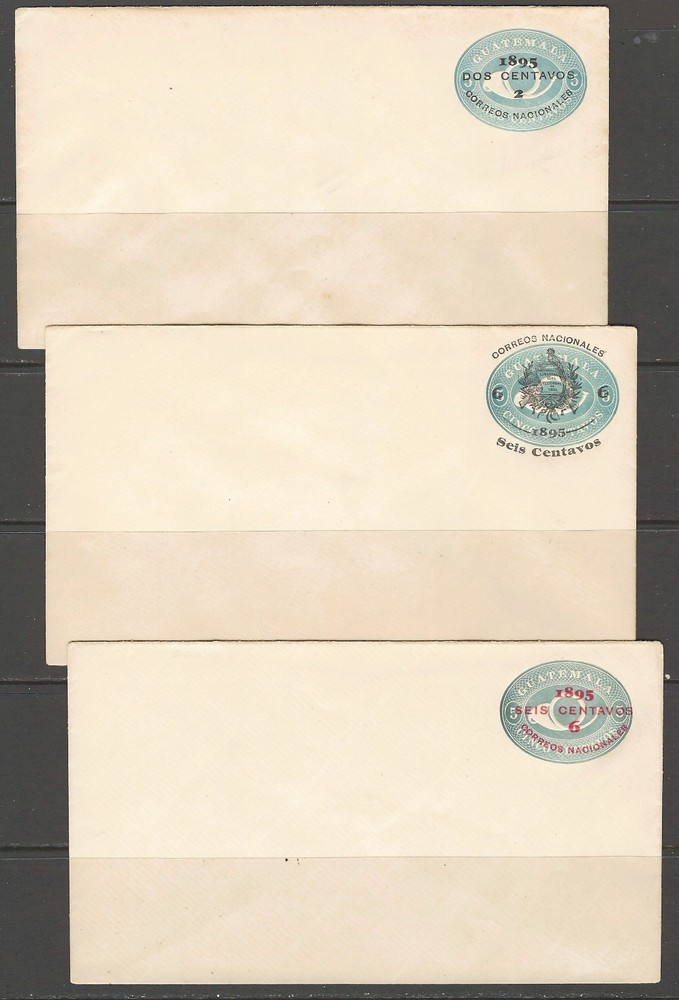 GUATEMALA 1895 THREE INTERIOR RATE COVERS ORIGINAL GUM ON FLAPS UNUSED