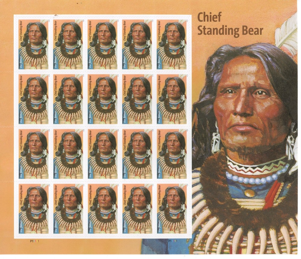 USPS Chief Standing Bear PEEL and STICK Sheet of 20 Stamps Sent from OK