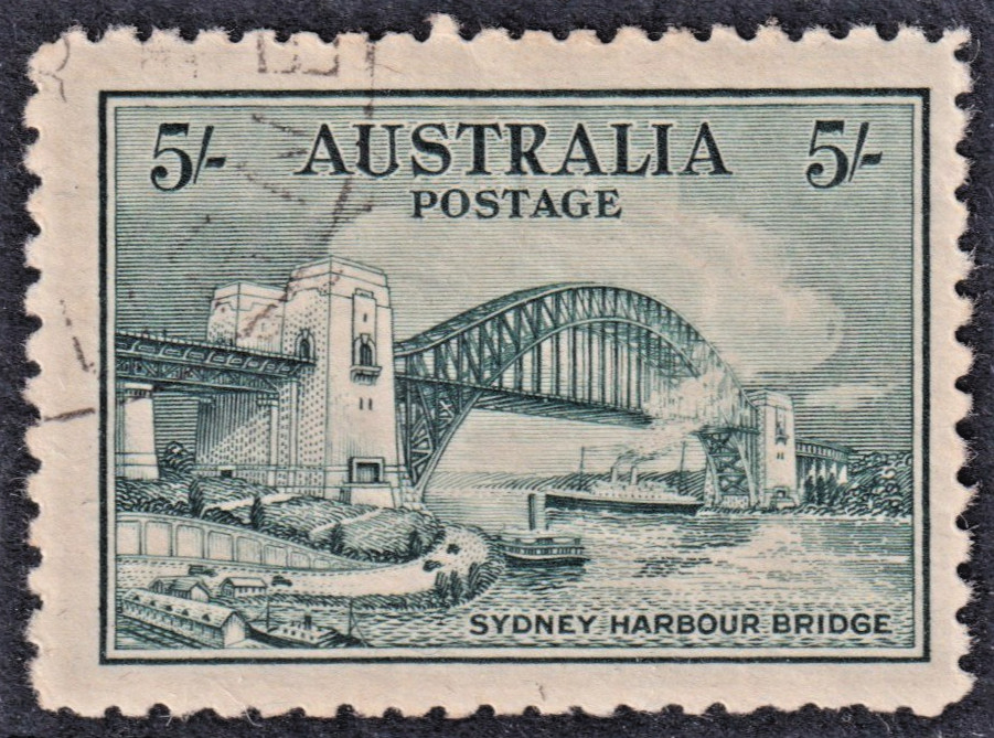 5/- Blue-Green SYDNEY HARBOUR BRIDGE *CTO with GUM* SG 143