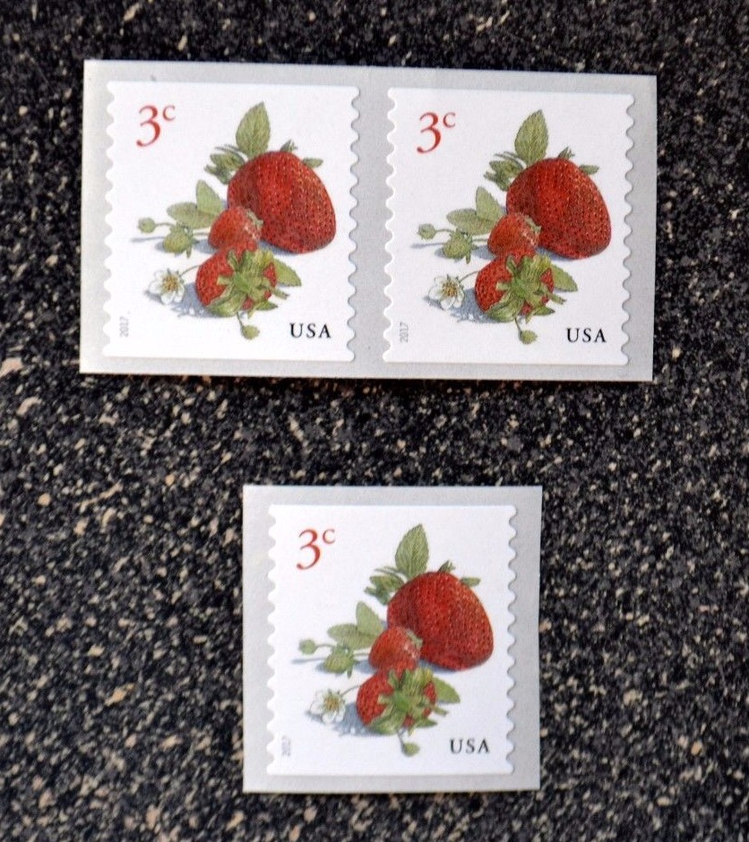2017USA #5201 3c Strawberries – Coil Single & Pair – Mint NH strawberry fruit