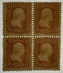 US #65 1861 3c bright rose Washington perf 12 MLH Block of 4, O.G.; $700 SCV