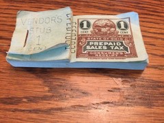 STATE OF OHIO PREPAID SALES TAX VENDOR’S STUB 1¢ STAMP BUNDLE