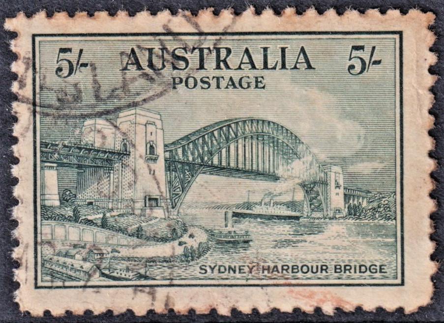 5/- Blue-Green SYDNEY HARBOUR BRIDGE – COMMERCIALLY USED – SG 143 (CV $500)