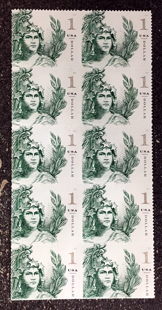 2018USA #5295 $1.00 Statue of Freedom – Block of 10 From Sheet Mint