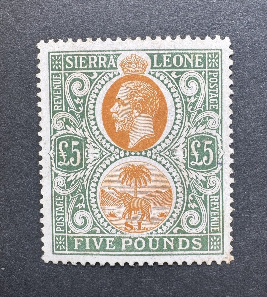 Sierra Leone 1923 KGV SG148 £5 orange & green MINT – CAT £4500