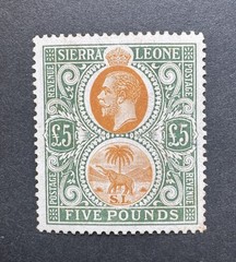 Sierra Leone 1923 KGV SG148 £5 orange & green MINT – CAT £4500