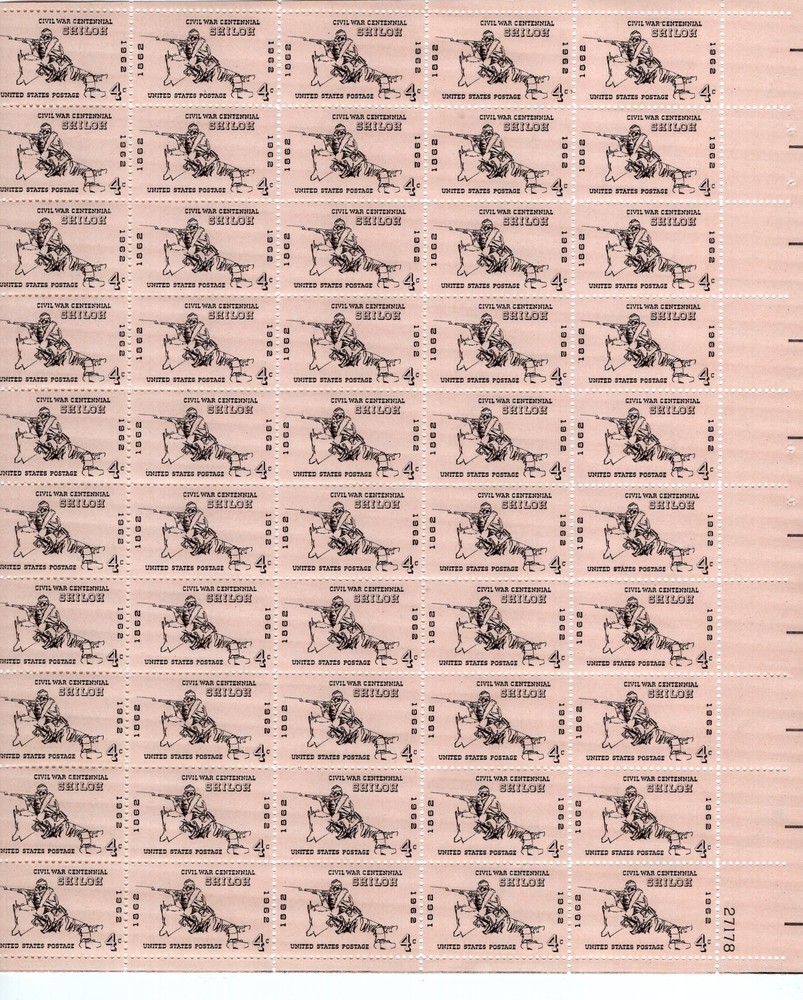 1962 4 cent Civil War Shiloh Full Sheet of 50 Scott #1179, NH