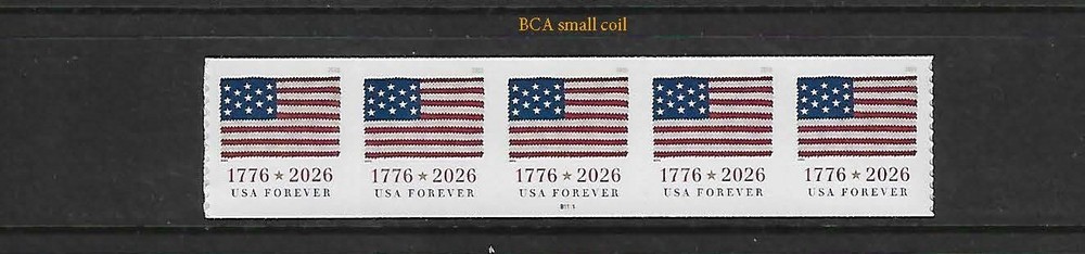 US 2026 Flag Forever Stamp BCA Plated Coil Strip of 5