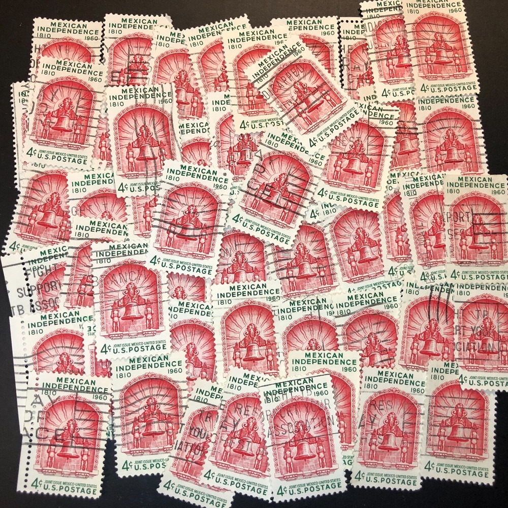 Postage Stamps For Crafting: 1960 4c Mexico Independence; Red/Green; 50 Pieces