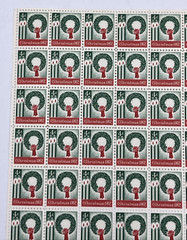 1962 US Postage Stamps Scott #1205 4 Cent Full Sheet of 100 Christmas Wreath