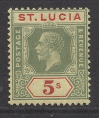 ST. LUCIA – 1921/30 WMK. SCRIPT 5/- GREEN & RED/YELLOW UM(MNH) SG.105 (REF.A4A)