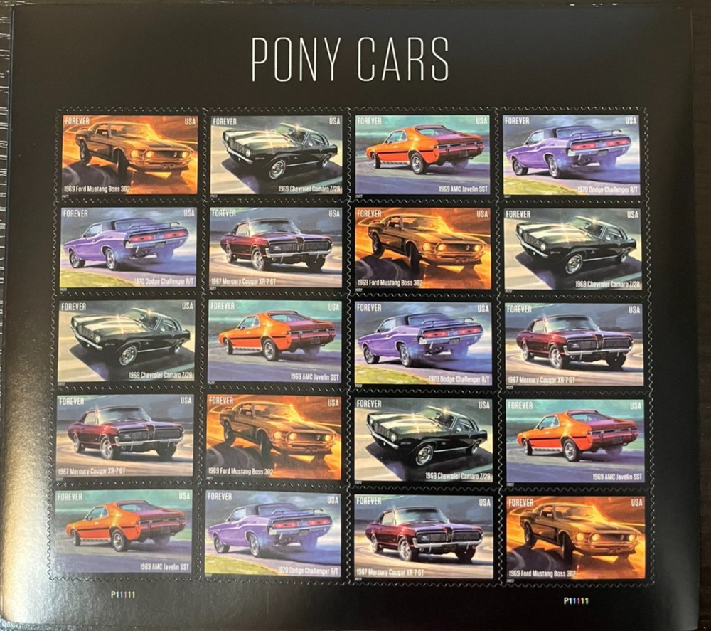 2022 Pony Cars Stamp Sheet – Forever – MNH