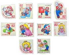 *FREE SHIP* Super Mario Japan Stamps 2017 Complete Set of 10 -USED-