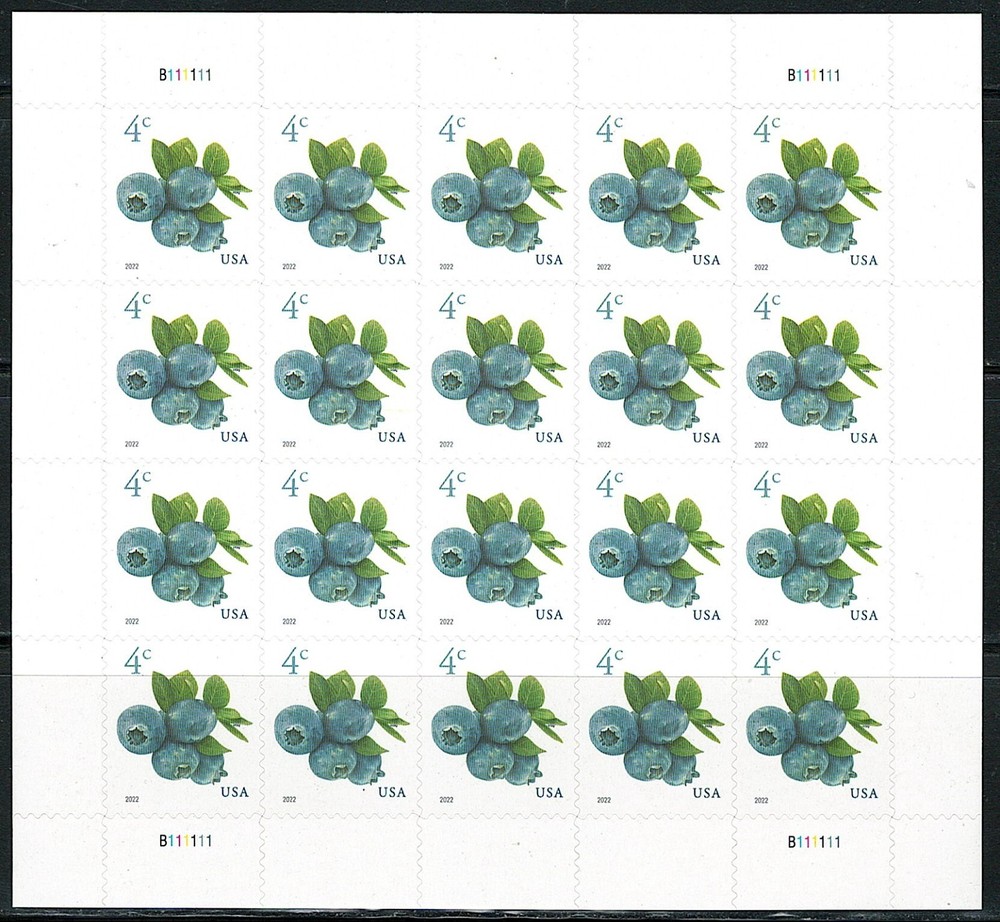Mint US 2022 Blueberries Pane of 20 Four cent Stamps Scott#5652 (MNH)
