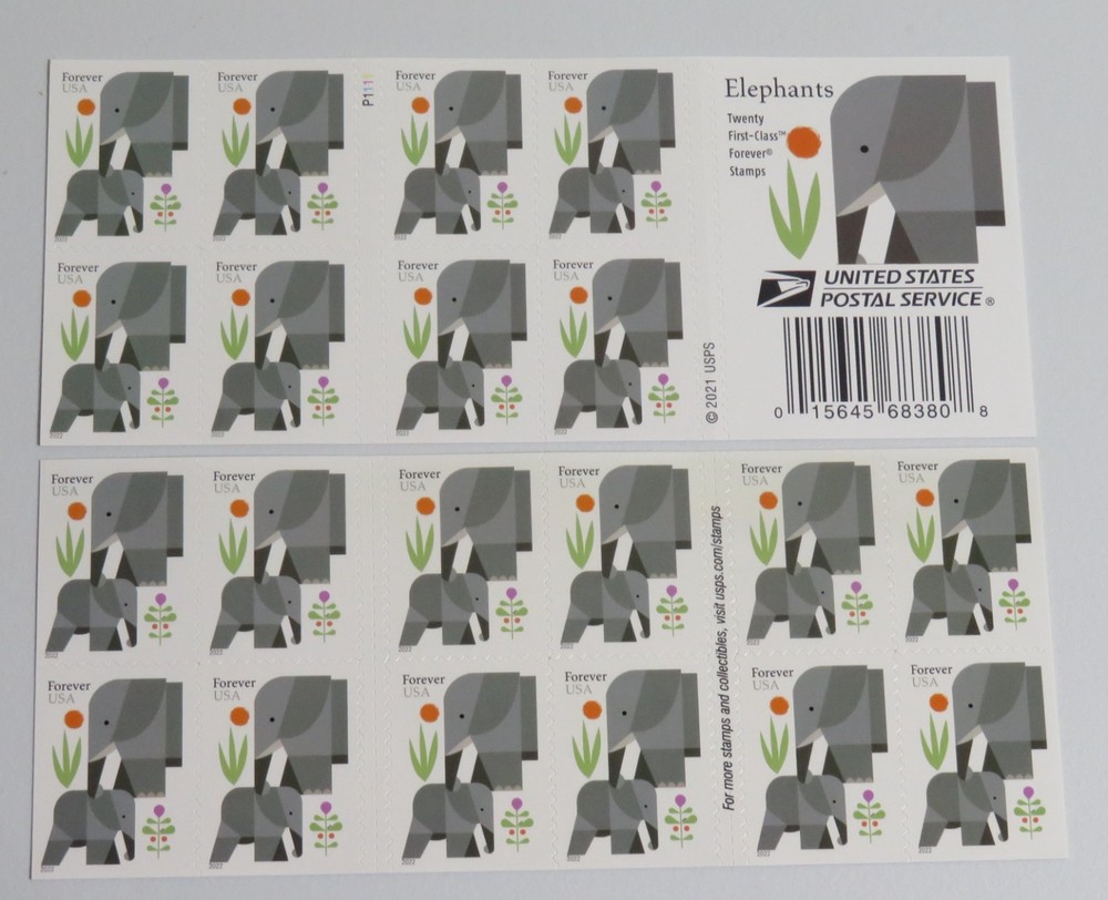 New “Elephants” Book of 20 USPS Forever Stamps 2022 MNH Scott #5714