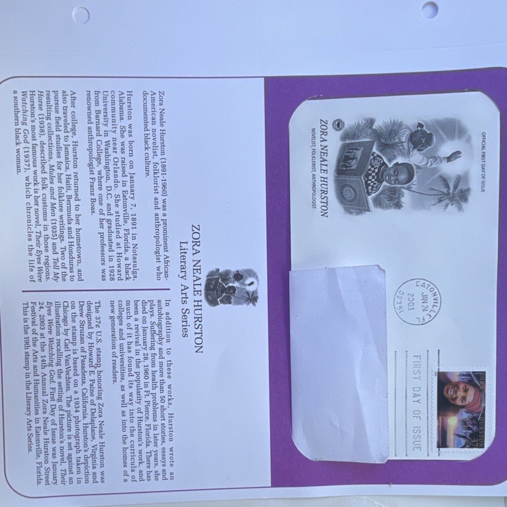 Zora Neale Hurston Literary Arts Series Forever First Day Cover US 2011-Present