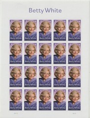 USPS BETTY WHITE Sheet of 20 one ounce rate PEEL AND STICK stamps Sent from OKC