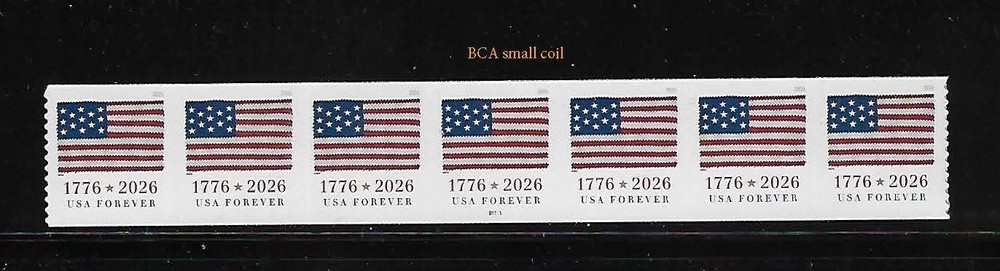 US 2026 Flag Forever Stamp BCA Plated Coil Strip of 7