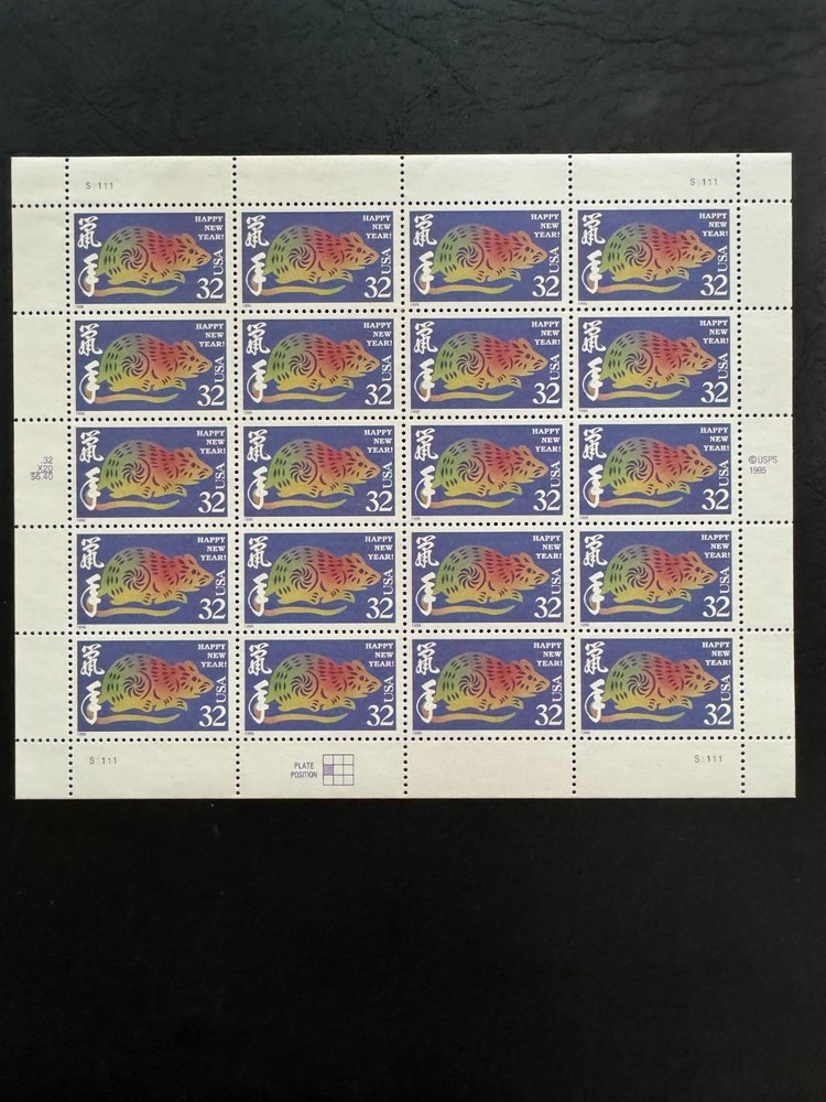 Scott #3060 Chinese Year of the Rat Happy New Year Sheet of 20 32¢ Stamps (1996)