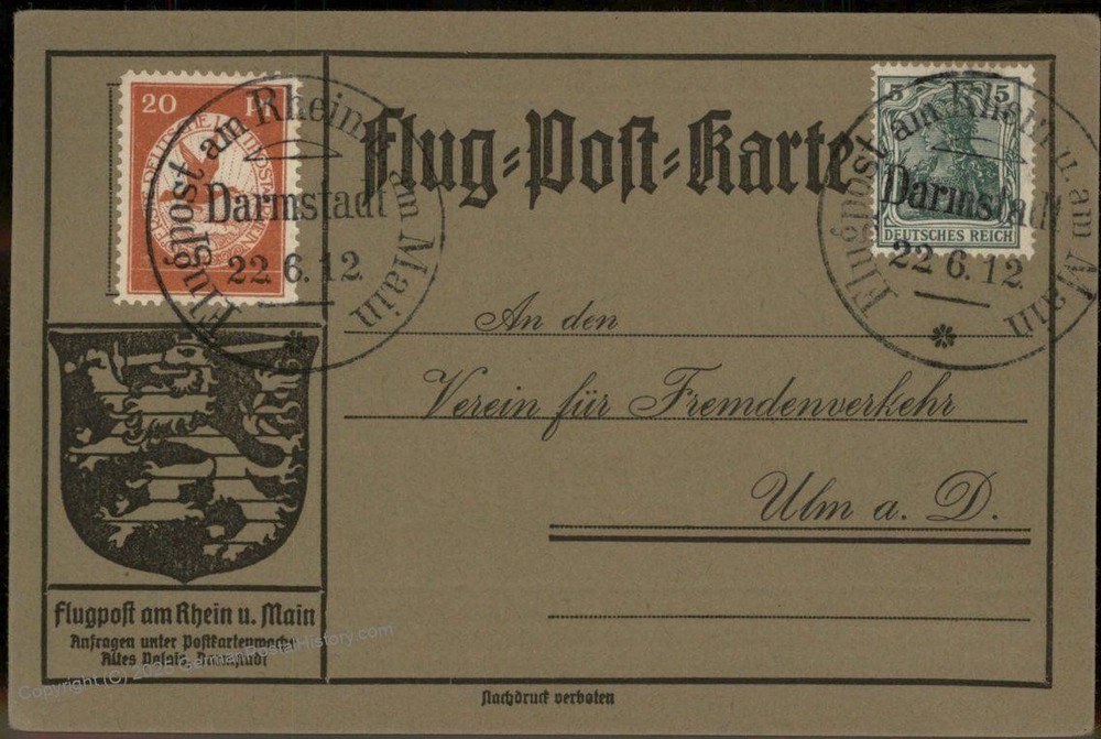 Germany 1912 Zeppelin Schwaben Si11.1.22j Darmstadt Schneider von Ulm Cove 97730