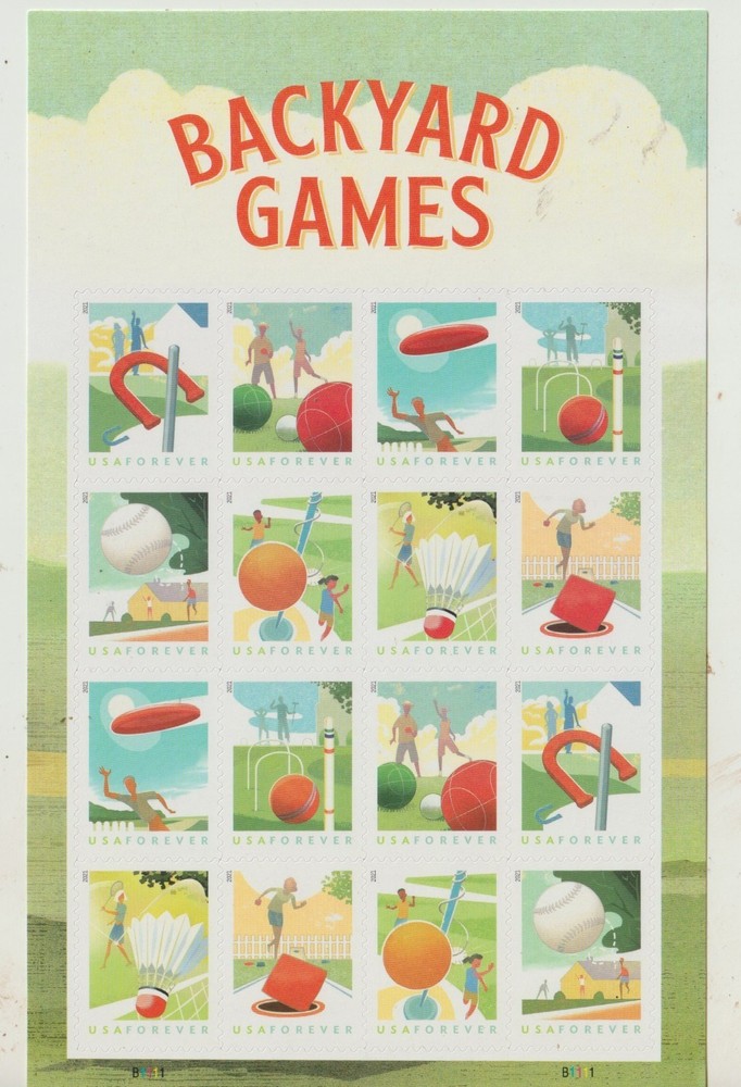 USPS Backyard Games sheet of 16 one ounce Peel and Stick stamps sent from OKC