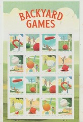 USPS Backyard Games sheet of 16 one ounce Peel and Stick stamps sent from OKC