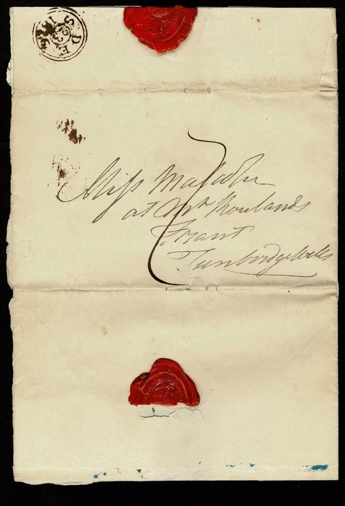 GB cover ENTIRE GPO EVENING DOUBLE RIM 1826 handstamp 2d charge mark GOOD