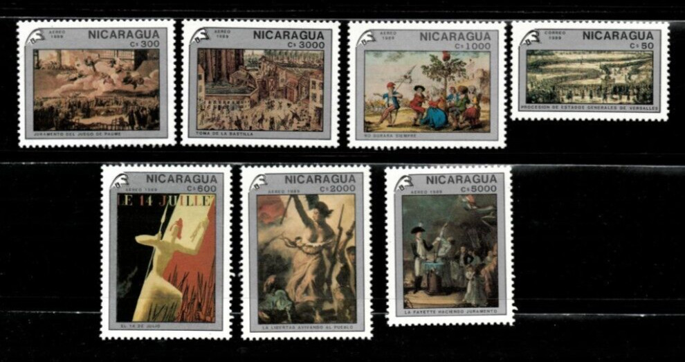 Nicaragua 1989 – Art – Historical Events – Set of 7 Stamps – Scott #1773-9 – MNH