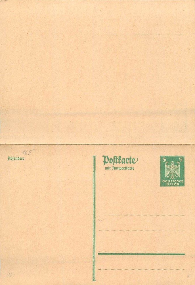 E0045 Germany 1933-1945 postal stationery card prepaid reply 5 Pf. unused