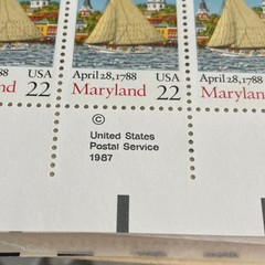 Maryland 1987 22 Cent US Stamp Sheet Mint Never Hinged Historical Events