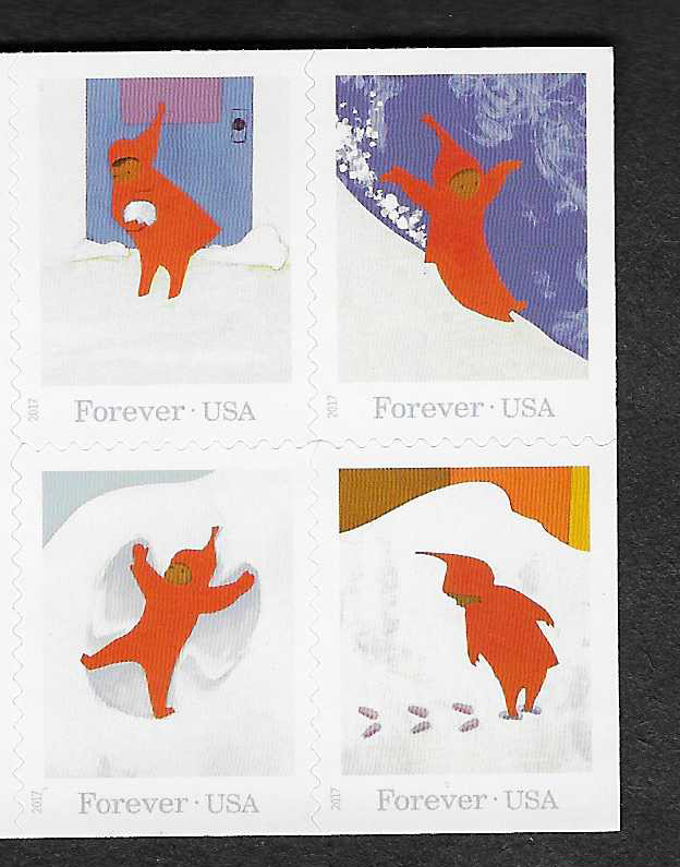 2017 US 5243-5246 BOOKLET BLOCK OF 4 SNOWY DAY FOREVER RATE W/BACK MNH