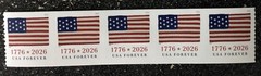 2026USA #6017 Forever U.S. Flag 1776 – Coil Strip of 5 Stamps Mint (BCA)