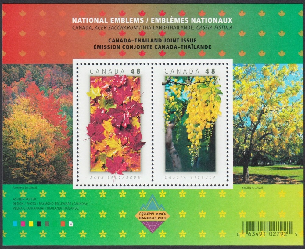 CANADA 2003 #2001b MNH Souv Sheet= NATIONAL EMBLEMS = JOINT Issue with THAILAND