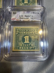 4 Pack- 1930s State of Ohio 1c Vendor’s Receipt Prepaid Sales Tax Stamp ICG Slab