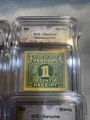 4 Pack- 1930s State of Ohio 1c Vendor’s Receipt Prepaid Sales Tax Stamp ICG Slab