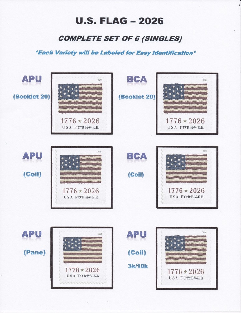 *NEW* 2026 US FLAG SET (Complete Set of 6 Singles) 2026 MNH *(After 06/09/26)*