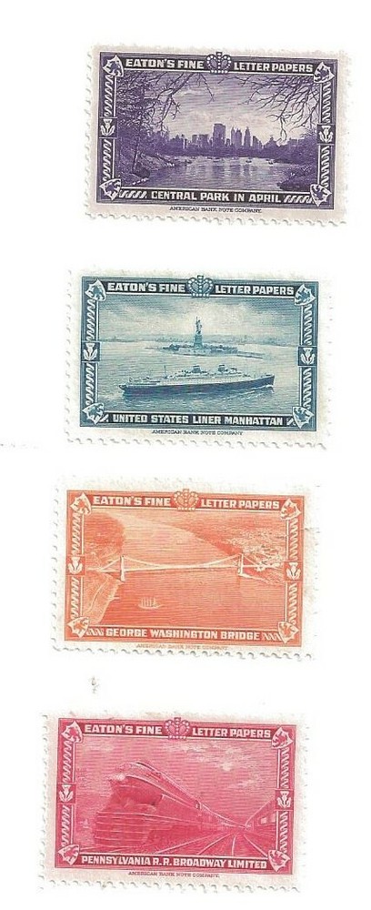 1939 EATON PAPER CINDERELLA STAMPS 4 SINGLES MINT ORIGINAL GUM L@@K